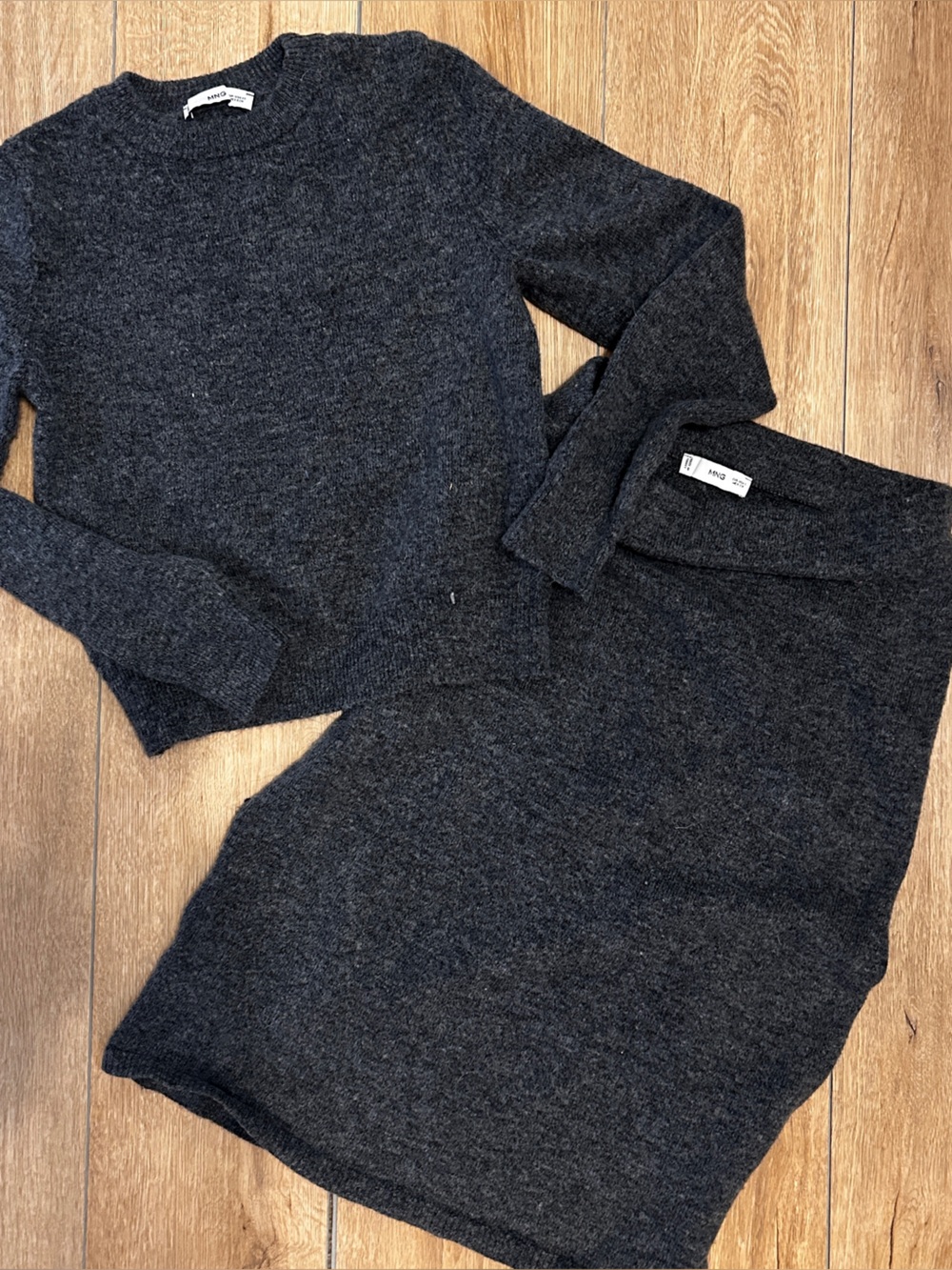 Mango Dark Charcoal Crewneck Sweater and Skirt Set